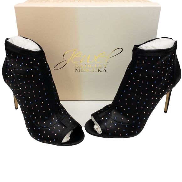 Badgley Mischka Shoes - Badgley Mischka Black Rhinestone Open Toe Stiletto Boots Women's 6.5 7 7.5 8.5